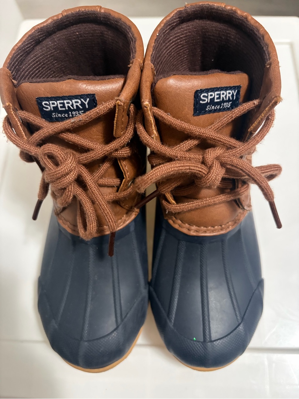 Sperry Kids Brown and Navy Duck Boots
